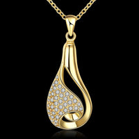 Yellow Gold Plated Necklace Pendant Drop Zirconia 19 Inches 1MM Lobster B138