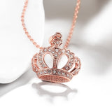 Rose Gold Plated Necklace Pendant Crown Zirconia 20 Inches 1MM Lobster B115