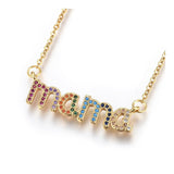 Stainless Steel Pendant Necklaces Mothers Day  Zirconia Mama ful Gold 18.8" P376