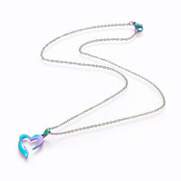 Stainless Steel Set Stud Earring Pendant Necklace Heart 17.7" Pin 0.8mm P491