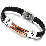 Mens Unisex Stainless Steel Black PU Leather Bracelet 8" G13