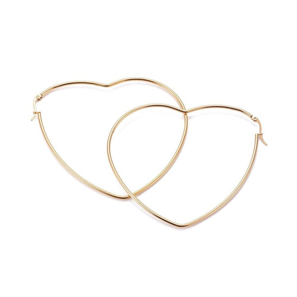 304 Stainless Steel Hoop Earrings Heart Gold 90x76x2mm 0.7x1mm P206