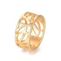 304 Stainless Steel Ring Hollow Wide Band Rings Gold Size 6~9 16~19mm Z687