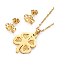 Stainless Steel Set Pendant Necklace Earrings Clover 17.5" 11x9.5x1mm 0.7mm Z819