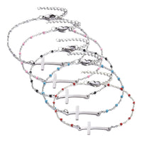 Stainless Steel Bracelet Enamel Cable Lobster Cross Black Blue Red 7.6" Z130