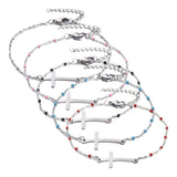 Stainless Steel Bracelet Enamel Cable Lobster Cross Black Blue Red 7.6" Z130