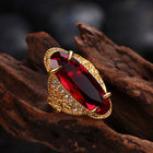 Stainless Steel Yellow Gold Plated Ring Men's Red Glass AAA Zirconia Stone B552