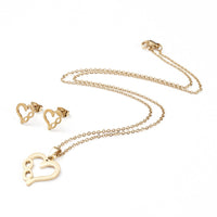 Stainless Steel Set Pendant Necklace Stud Earrings Heart Infinity Gold 17" A430