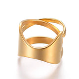 304 Stainless Steel Finger Rings Wide Band Hollow Rings Gold Size 7 17mm Z710