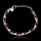 Sterling Silver Plated Red Zirconia Lobster 8 Inches 2.7MM  Bracelet L138