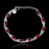 Sterling Silver Plated Red Zirconia Lobster 8 Inches 2.7MM  Bracelet L138