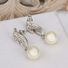 White Gold Pearl Zirconia Drop Stud Earrings L80