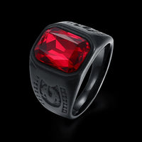 Stainless Steel Black Gunmetal Ring Mens Red Black Stone B550