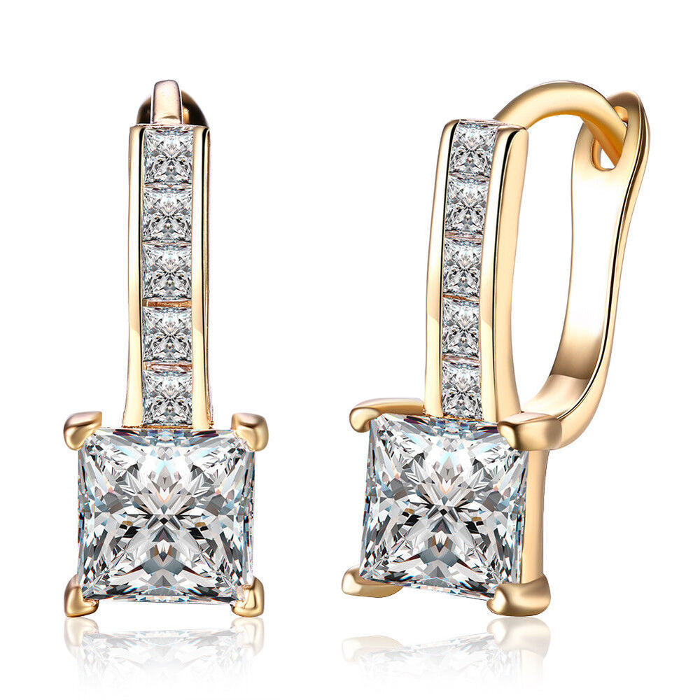 Yellow Gold Plated Earrings  Hoop Huggies AAA Zirconia  Latch Back Clasp L551