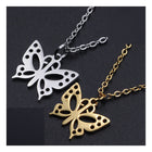 Stainless Steel Pendant Necklace Lobster Clasp Butterfly Gold 15.7" 1.5mm P60