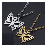 Stainless Steel Pendant Necklace Lobster Clasp Butterfly Gold 15.7" 1.5mm P60