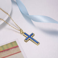 Yellow Gold Plated Necklace Women's Pendant Cross Blue Opal Lobster Clasp B180