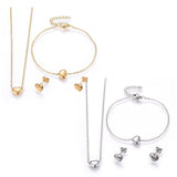 Stainless Steel Set Pendant Necklace Earring Bracelet Heart Gold Silver 17" P679