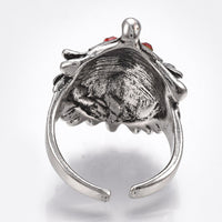 Cuff Ring Rhinestone Ring Hedgehog Antique Silver Size 8 Adjustable 18mm P446
