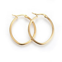 304 Stainless Steel Hoop Earrings Oval Gold 34x28x2mm  1mm P202