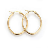 304 Stainless Steel Hoop Earrings Oval Gold 34x28x2mm  1mm P202