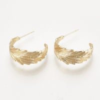 Brass Stud Earrings Leaf Real Gold 24x11.5mm  0.8mm P218