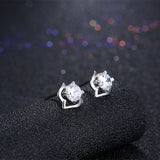 Sterling Silver Plated  Earrings  Stud AAA Zirconia  Push Back Clasp L796