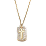 Cubic Zirconia Pendant Necklace Stainless Steel Rectangle Cross Gold 18" Z475