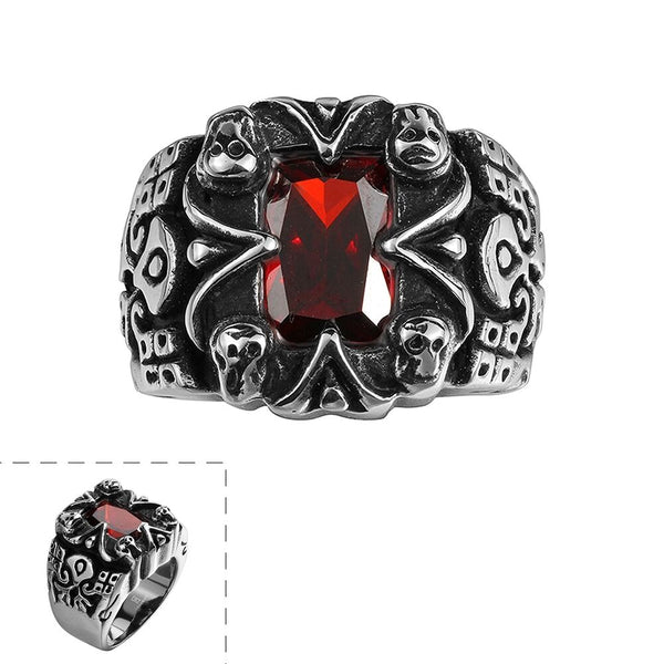 Stainless Steel Gothic Biker Tribal Ring Black Red Men's UnIsex B202