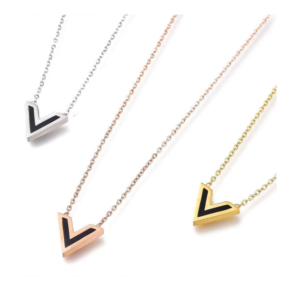Stainless Steel Initial Pendant Necklace Lobster Letter V 17" Z500
