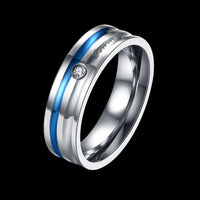 Stainless Steel Band Fashion Wedding Ring Blue AAA Zirconia Mens Unisex B467