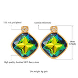 Gold Plated  Earrings Crystal Rhinestone Fany Stone Square Drop green L144