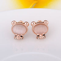 Rose Gold Plated Earrings Stud Push Back Bear 1.08"  L315