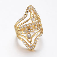 304 Stainless Steel Rhinestone Ring Wide Band Rings Hollow Gold Size 7 17mm Z707