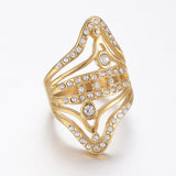 304 Stainless Steel Rhinestone Ring Wide Band Rings Hollow Gold Size 7 17mm Z707