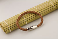 Unisex Braided Leather Stainless Steel Magnetic Clasp Bracelet Brown SAME DAY SH