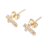 Brass Micro Pave Cubic Zirconia Stud Earrings Ear Nuts Cross Gold 9x5x2mm P640