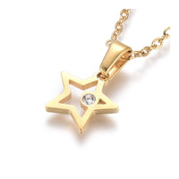 Stainless Steel Pendant Necklace Zirconia Chain Lobster Star Gold 17.5" A222