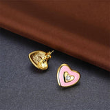 Gold Plated Earrings Heart Stud AAA Zirconia Pink Push Back Clasp L464