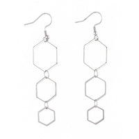 Stainless Steel Dangle Earrings Linking Rings Hexagon Silver 78mm 0.6mm Z413