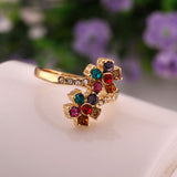 Gold Multicolor Blue Red Purple Zirconia Flower Band Ring Size 8 B111