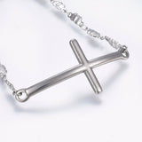 Stainless Steel Link Bracelet Lobster Cross Bowknot Silver Color 7.8" 3.5mm A76