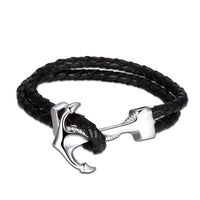 Stainless Steel Leather Bracelet 8.5 Inches 8.9MM Clip L351