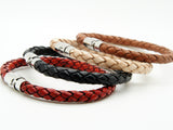 Men Women's Braided Leather Stainless Steel Magnetic Clasp Bracelet Brown 