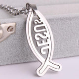 316L Stainless Steel Pendant 0.62 X1.72 Inch Jesus Fish Silver Necklace 22" B108