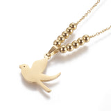 Stainless Steel Set Stud Earrings Pendant Necklace Peace Dove Gold 17.7' P853