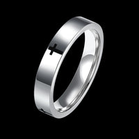 Stainless Steel Band Wedding Ring Black Men's Unisex Cross B449