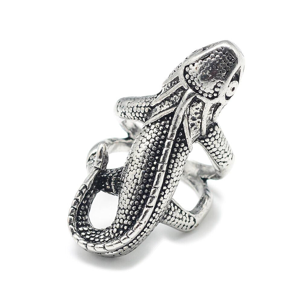 Alloy Finger Ring Gecko Adjustable Antique Silver Size 9 Adjustable 19mm P431