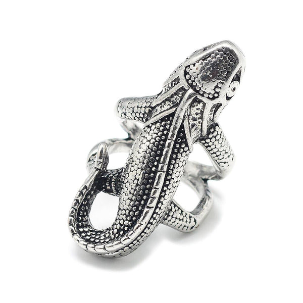 Alloy Finger Ring Gecko Adjustable Antique Silver Size 9 Adjustable 19mm P431