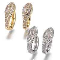 Hoop Earrings Cubic Zirconia Snake Clear Gold Silver 18.5x7.2x15mm Pin 1mm P355